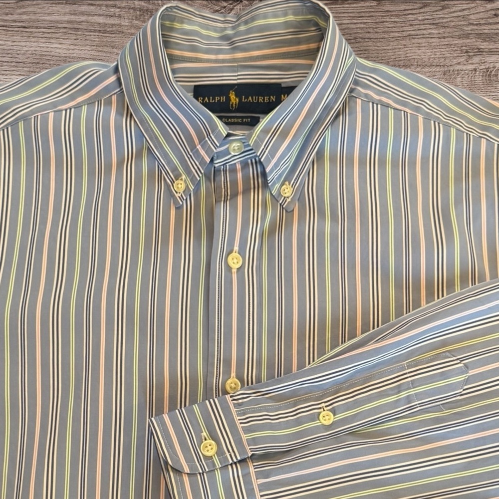 RALPH LAUREN Classic Fit Blue Multi Stripe Button Down Shirt M - Picture 2 of 9